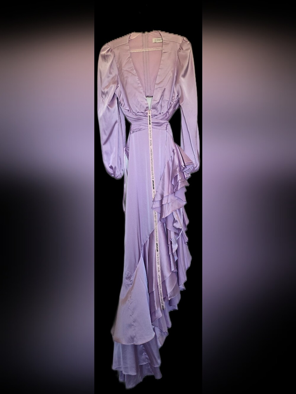 Light Purple Mac Duggal Satin Cut-out Asymmetrical Ruffled Gown Sz6 Nwt